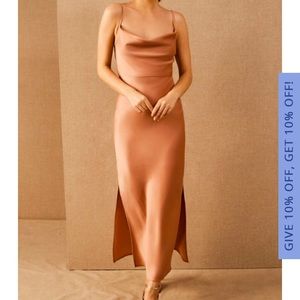 BHLDN Cali Satin Charmeuse Midi Dress Sedona Sunse